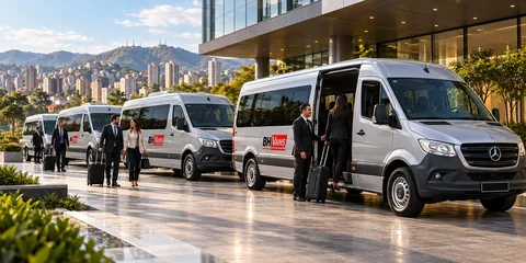 Frota de vans executivas da BH Vans atendendo passageiros corporativos em Belo Horizonte