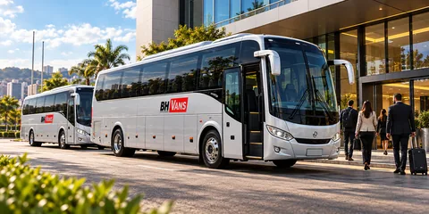 Ônibus executivos da BH Vans atendendo empresas e operadoras em Belo Horizonte